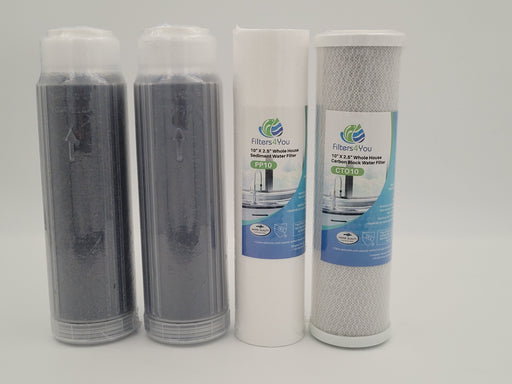 Filters4you – 4 Pack Replacement Water Filter Set Includes Sediment, Carbon Block, Color-Indicating Mix-Bed DI Resin Cartridges Compatible with FS-MAK-CB Models – RO/DI System Replacement Filter Set