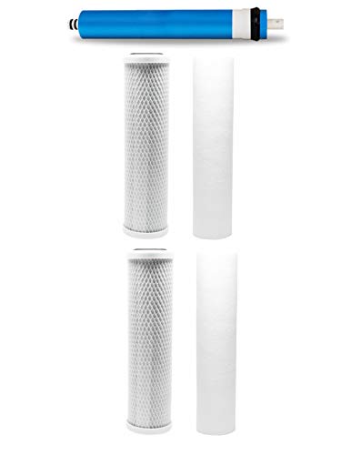 CFS –5 Pack Water Filters Cartridge and Membrane Kit Compatible with STEALTH RO100 Model – Whole House Replacement Cartridge 10” Water Filtration System, 100 GPD 5 Micron