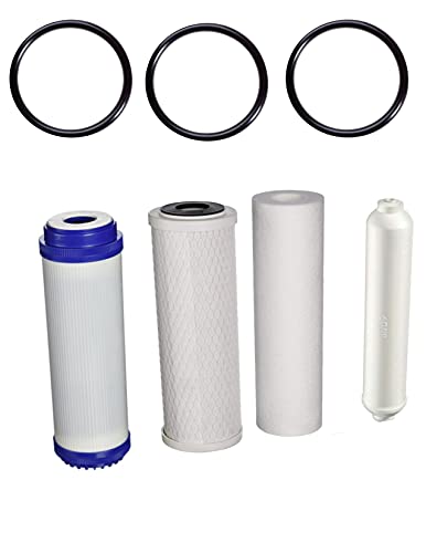 Compatible to HX-RO-4PK 6 Stage 4pc Reverse Osmosis RO Water Filter Cartridges, Pre & Post Replacement Set SED UDF CTO GAC - 2.5" x 10", White