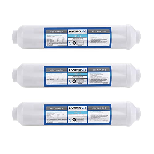 Hydronix 3 Pack ICF-10 Reverse Osmosis Post Polishing, Fridge & Ice Inline Coconut GAC Water Filter, 2000 Gal 1/4" NPT