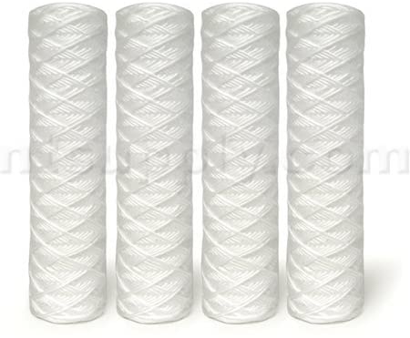 CFS – 4 Pack String Wound Sediment Water Filters Cartridge – Remove Bad Taste and Odor – Whole House Replacement Heavy-Duty Cartridge 9.75” X 2.5” Inches Water Filtration System, 5-Micron, White