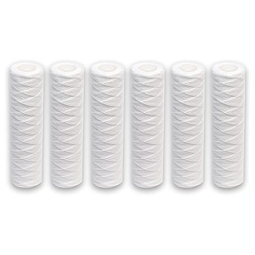 CFS – 6 Pack Universal String Wound Sediment Water Filter Cartridge 5-Micron - Remove Bad Taste and Odor - Whole House System Water Filtration 10" x 2.5" Inches, White