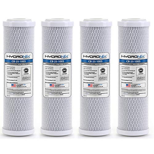 Hydronix 4 Pack Carbon Block Water Filters Coconut Shell CTO for Whole House, RO, DI, Hydroponics - 10" x 2.5", 5 Micron