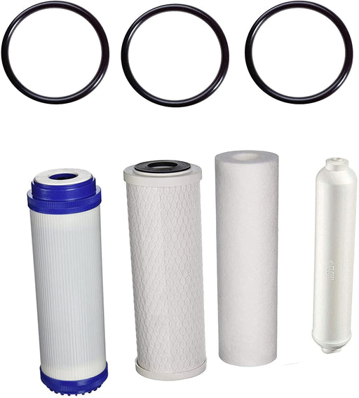 Compatible to HX-RO-4PK 6 Stage 4pc Reverse Osmosis RO Water Filter Cartridges, Pre & Post Replacement Set SED UDF CTO GAC - 2.5" x 10", White Includes O Rings